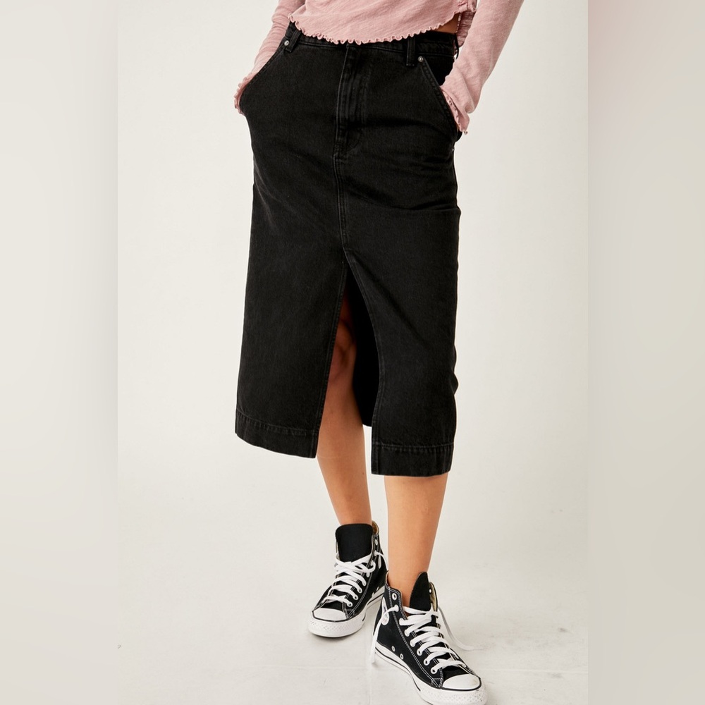 Free People - We The Free - Wild Roses Midi Skirt Black - Size 27